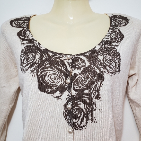 ONE WORLD Beige Embellished Cardigan Sweater Top Small S - Picture 2 of 7